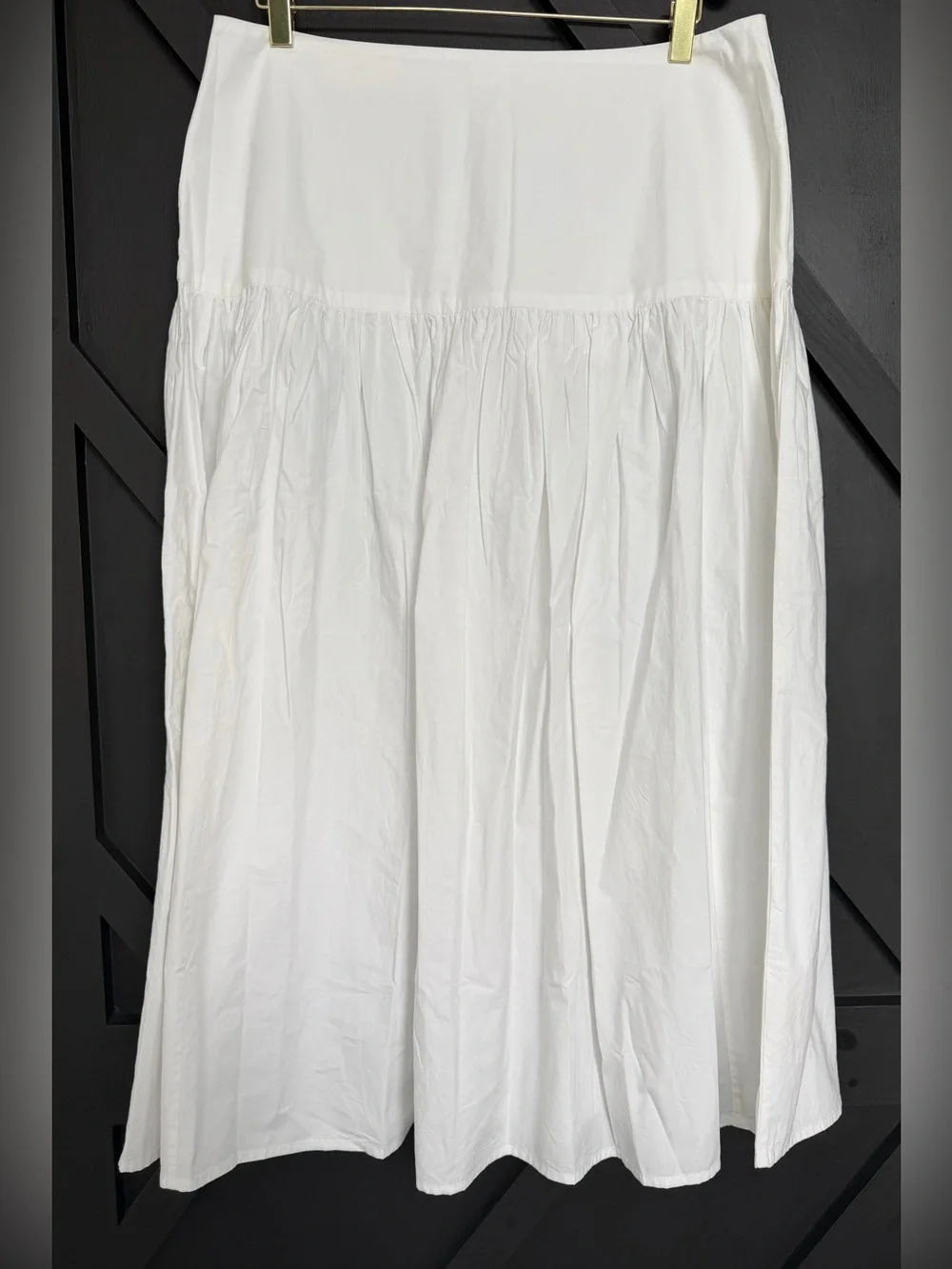 Julia Amory Cotton Poplin Midi Circle Skirt in Blanc White, Size Large - Picture 2 of 6